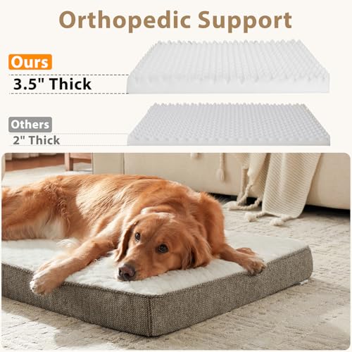 JOEJOY Orthopedic Dog Bed for Extra Large Dogs, Washable Dog Crate Bed Large Sized with Removable Cover, Egg Memory Foam Big Pet Beds, Beige, 47"x29" - color: Beige, size: XXL(47"x29")