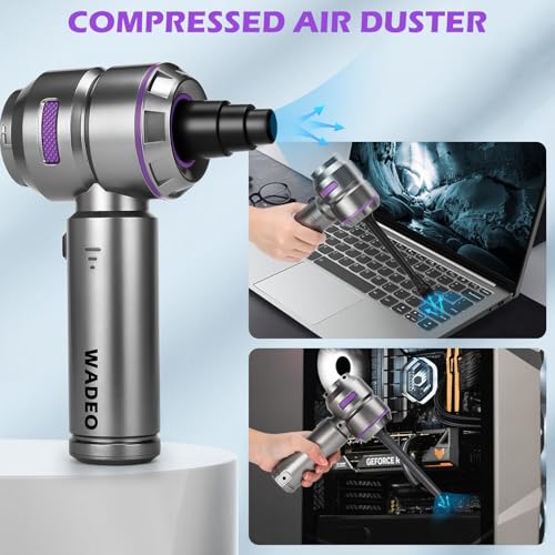 WADEO Handheld Vacuum Cordless, 4-in-1 21000PA Brushless Car Vacuum & 210000RPM Air Duster 7500mAh Battery Air Blower Wireless Handheld Vacuum for Car, Office and Home Cleaning - color: Silver Gray With Brushless Motor
