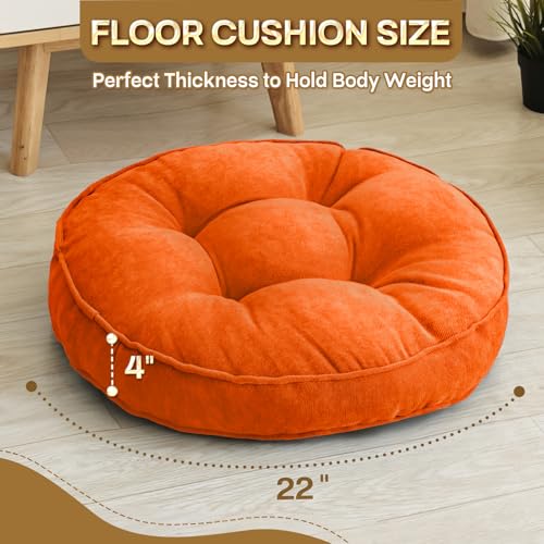 1 MIDDLE ONE Floor Pillow Set of 2, Memory Foam Floor Cushions for Adults, Large Meditation Pillow for Sitting, 22 x 22 Inches (Round | Orange) - color: Round | Orange