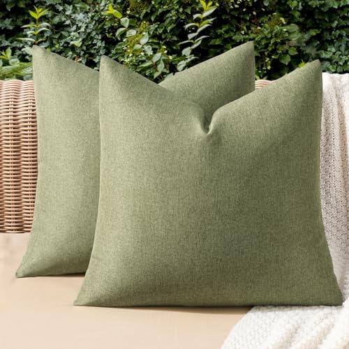 MIULEE Pack of 2 Decorative Outdoor Solid Waterproof Throw Pillow Covers Faux Linen Garden Farmhouse Cushion Cases for Patio Tent Balcony Couch Sofa 16x16 Inch Dark Green - color: Dark Green, size: 16" x 16" (Pack of 2)