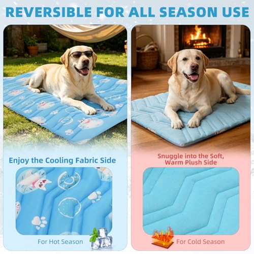 PUPTECK Dog Cooling Mat, Reversible Cooling & Warm Pet Cooling Mat, 36”x23” Thick Soft Dog Cool Bed for Hot Summer, Rapid Cooling Washable Kennel Crate Pet Bed, Blue Donut - color: Light Blue, size: M (36"x23")