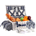 Picnic Basket for 4 Persons with Waterproof Picnic Blanket and Insulated Cooler, Large Wicker Picnic Basket for Camping, Outdoors, Valentine's Day, Christmas, Birthday, Wedding Gift - color: White Basket