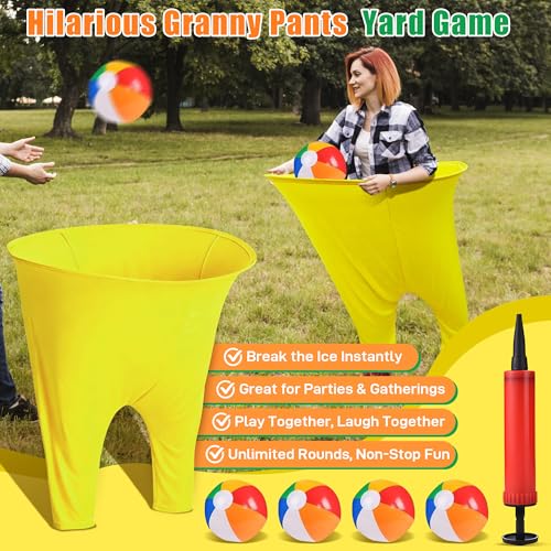 Granny Pants Outdoor Game with 4 Bouncy Balls, Giant Yard Toss Game for Teens & Adults, Hilarious Outdoor Party Relay Game, Team Building Lawn Field Game Set for BBQ, Family Reunion