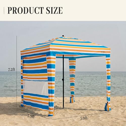 UPWELL Beach Tent Easy Set Up Canopy Sun Shelter Shade with UPF 50+UV Protection Portable Beach Umbrella Outdoor Sunwall with Sand Pockets for Fishing Backyard Camping(Mint Sorbet) - color: Sunset Stripe
