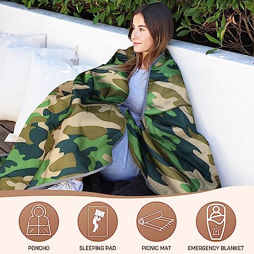 Tirrinia Waterproof Outdoor Blanket with Sherpa Lining, Windproof Triple Layers Warm Comfy Foldable for Camping Stadium, Beach, Picnic, Grass, Concerts, Car, Dog, 51''X 59'' & 59''X 80'' - color: Camo/Black, size: 51” x 59”