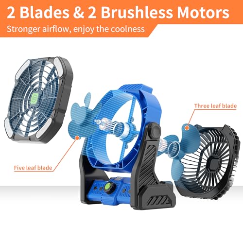 20000mAh Battery Powered Fan Rechargeable,Portable Fan for Travel Camping Fan with LED Lantern,270°Rotation Battery Operated Fan,USB Personal Fans Camping Essentials Battery Fan Cordless Fan X26 Blue - color: X26 Blue