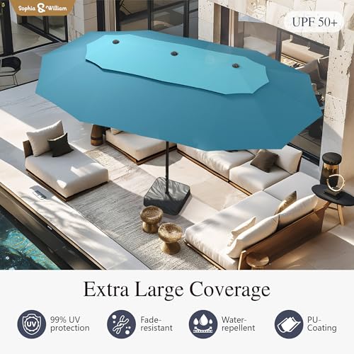 Sophia & William 15ft Extra Large Patio Umbrella with Base Included, 2-Tier Double-Sided Rectangle Outdoor Umbrella with Stand, Market Umbrella for Pool Garden Backyard, Blue & Cerulean - color: Blue&Cerulean 2-Tier