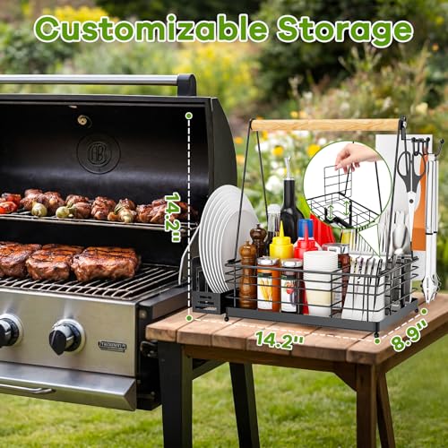 JBBTOOL Grill Caddy with Paper Towel Holder, BBQ Caddy for Outdoor Grill, Picnic Condiment Utensil Storage, Camping Essentials, RV, Tailgating Essentials, Grilling Accessories, Grilling Gifts for Men - style: picnic caddy