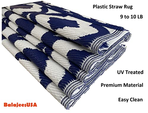 Outdoor Rug - 9x12 Blue, reversible Recycled Plastic straw Outdoor Patio Rugs Clearance Waterproof Large RV Camper Rug 484 - color: Blue, White, size: 9' x 12' (Rectangular)