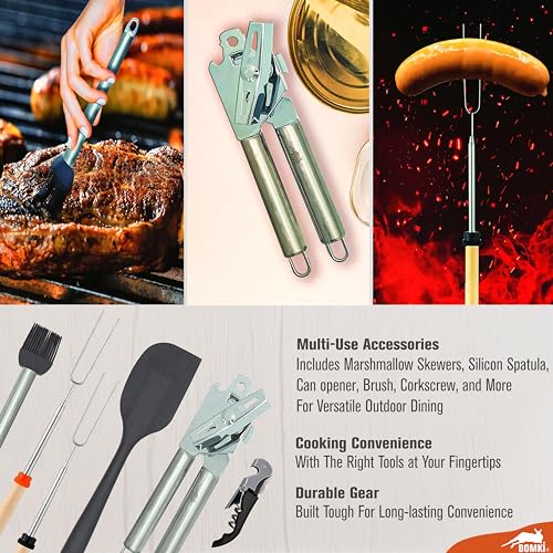 BOMKI Grilling and Camping Cooking Utensils Set for The Outdoors BBQ - Camping Utensil Set Kitchen Set Cookware Accessories Glamping Essentials Camp Stuff Camp Cooking Set (Black Pro) - style: Black Pro