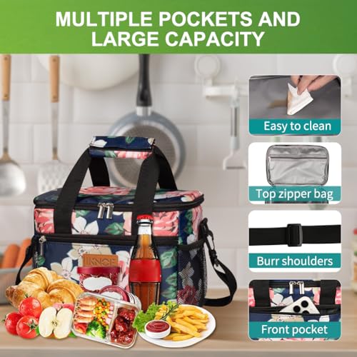 iknoe Insulated Lunch Bag, Foldable 8.5L Cooler Bag for Men & Women, Leakproof Thermal Design, Great for Office, Picnic, Travel, Lunch Box,Flower - color: Flower, size: Medium