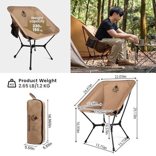 ONETIGRIS OasisFlex Camping Chair,Portable Chair with Carry Bag,Great for Camping,Beach,Picnic,Park,Lawn,Sports and Outdoor Events - color: Coyote Brown