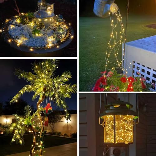 QITONG Solar Fairy Lights, 4 Pack Each 33ft 100 LED Warm White Christmas Light Outdoor Waterproof, 8 Modes Silver Wire Twinkle Mini Lights - color: Warm, size: 4Pack*100LED