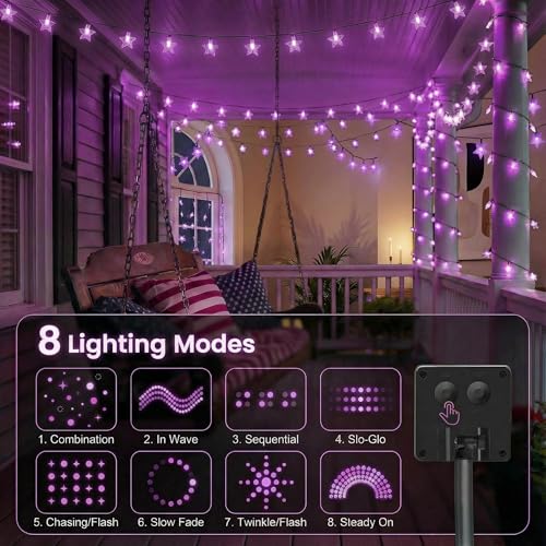 Twinkle Solar Star String Lights Outdoor Waterproof Fairy Lights 39FT 100 LED with 8 Lighting Modes for Camping Garden Wedding Party Tree Holidays Backyard Patio (Purple) - color: Purple