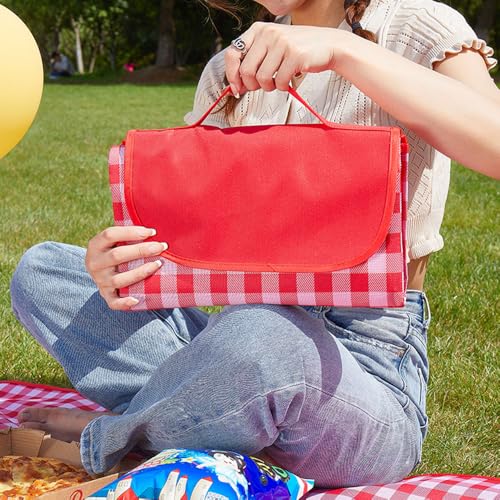 Extra Large 80x80 in Beach Blanket Outdoor Picnic Blankets, Foldable Waterproof Sand Free Beach Mats Picnic Mat for Festival BBQ Park Grass Lawn Camping Hiking Travel Concerts (Classic Red Check) - color: Red 6'8" X 6'8"