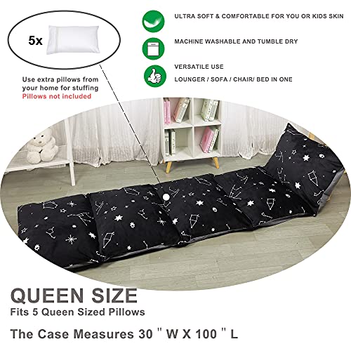 Floor Lounger Pillow casing for boy Girl,Without pillow, Soft Minky Plush, Black Constellation Print, Cover/Sleeve Only! Perfect Reading, Watching TV Cushion - great for Sleepovers, Queen Size; - color: Black Constellation, size: Queen (Pack of 1)
