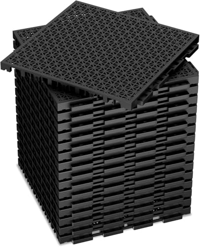 16 PCS Modular Interlocking Cushion Interlocking Floor Tiles with Hole Drainage Mat 10" x 10" Non Slip Pool Deck Mat Outdoor for Drain Deck Pool Patio Shower Kitchen Balcony (Black) - color: Black