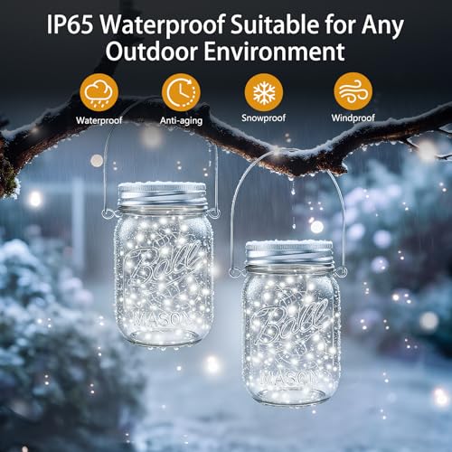 Mason Jar Solar Lights for Outside, 12 Pack 30LED Fairy Lights Mason Jar Solar Lids Outdoor Waterproof String Lights with Hangers(NO Jars) for Patio Garden Yard Lawn Decoration - Cool White - color: Cool White