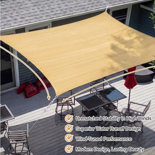 20 x 26ft Sun Shade Sail for Patio Rectangle 185 GSM Heavy Duty UV Block Canopy Permeable Cover Outdoor Garden Deck Backyard Commercial Grade 95%-98% UV Protection Easy Installation(Sand) - color: Sand