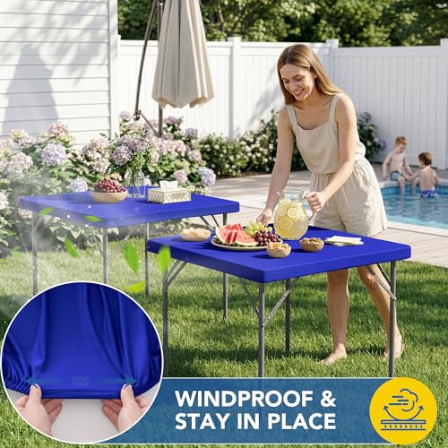 Fitted Square Tablecloth 42x42 Inch-2 Pack Royal Blue Card Elastic Spandex Table Covering-Small Stretch Folding Table Cloths Topper Cap for Kitchen Dining Picnic Patio Outdoor Party Tables - color: Royal Blue, size: 42'' x 42'' | 2 Pack