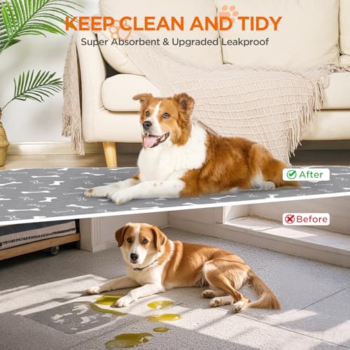 Washable Pee Pads for Dogs, 2 Pack Large 36"x41" Fast Absorbent Reusable Puppy Pads , 100% Waterproof Non Slip and Leak-Proof Whelping Pads Potty Training Pads for Crate, Playpen, Bed, Sofa - color: Gray, size: 36*41 Inch (Pack of 2)