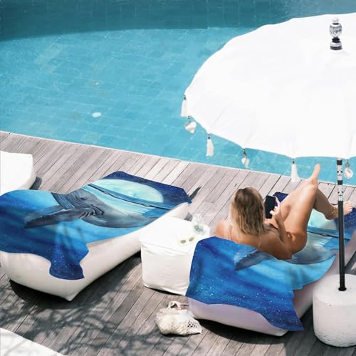 Beach Towel,Watercolor Blue Whale in Sea at Moon Night Lightweight Compact Sand Free Quick Dry Oversized Pool Swimming Towels for Girls Women Adults,29.5"×59" - color: Watercolor Blue Whale in Sea at Moon Night