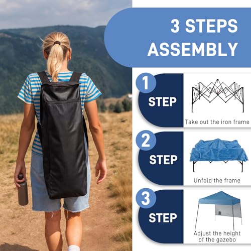 Outvita 6'x6' Pop Up Canopy Tent Commercial Instant Gazebo Tent, Waterproof & UV Protection Canopy Tent with Slant Legs & 1pc sidewall for Party Wedding Birthday BBQ Events - style: 6x6-blue