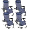 Sweetcrispy Zero Gravity Chairs, Set of 4 Portable Recliner Beach Camping Patio Outdoor Folding Lounge Chair with Cup Holder Trays and Adjustable Pillow for Poolside, Garden, Backyard, Lawn (Blue) - color: Blue-4p