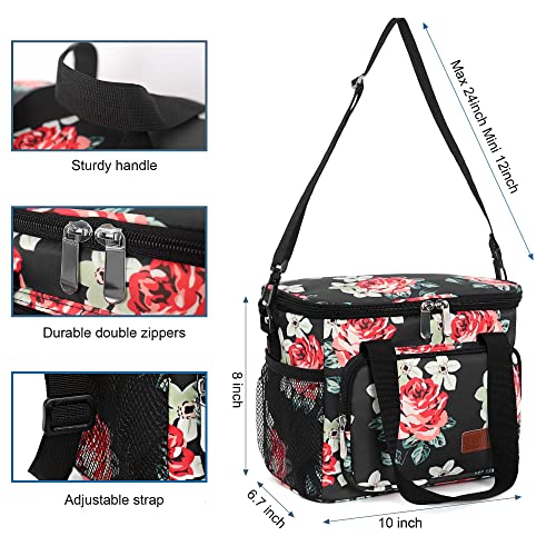 Femuar Lunch Bags for Women/Men, Insulated Lunch Bag for Work Office Picnic - Lunch Cooler Bag Leakproof Lunch Box with Adjustable Shoulder Strap - Black Floral - color: Black Foral, size: Medium Size