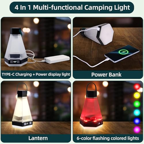 Camping Lights Colored Rechargeable Lighting Fixtures,TYPE-C charging,5000mah,Rechargeable Mobile Phone,Outdoor Camping Hanging Light,For Awn Tent Yard Garden Decoration and Holiday Christmas Gift