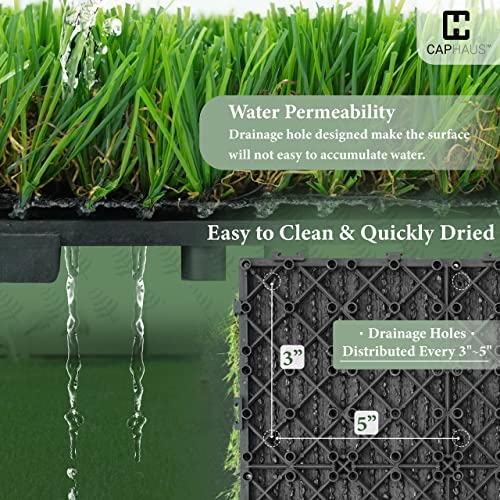 CAPHAUS Artificial Grass Turf Tiles for Patio, Self-Draining Interlocking Fake Faux Grass Pet Turf for Dog Potty Training, Grass Mat Tiles for Outdoor Indoor Flooring Décor, 12” X 12” Set of 9 PCS - size: 9 SQ FT (9 Tiles)