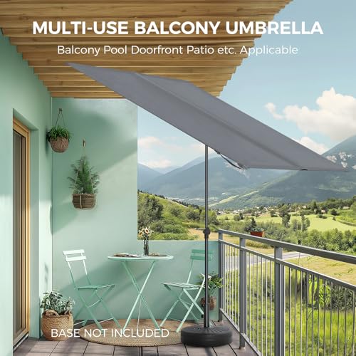 HOMSHADE 6x4ft Outdoor Balcony Umbrella - Flat Porch Pool Patio Umbrella Rectangular Canopy Shade UPF50+ UV Protection 360° Rotating & Tilting All Angles Applicable (Grey, No Base) - color: Gray
