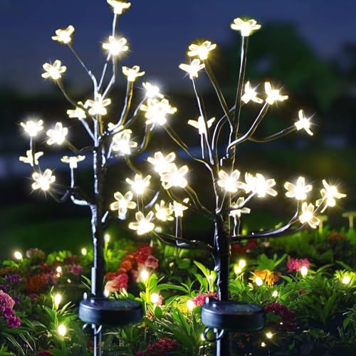 Solar Garden Lights Outdoor Waterproof,Garden Decor Solar Flowers For Outside Decorative,2Pack 2Modes Solar Powered Fairy Outdoor Decorations for Yard Patio Pathway, Gardening Gifts Mothers Day - color: Warm White, size: 2 Pack
