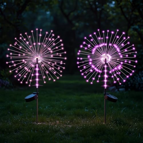 2 Pack 250LED Solar Garden Lights Outdoor, Dual Lighting Modes Firework Lights Solar Powered, Waterproof Twinkle Fairy Light Outside for Yard Patio Pathway Christmas Party Decorative（Purple - color: Purple 02