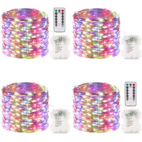 4 Pack 100 LED Fairy Lights Battery Operated with Remote, 33FT Waterproof Twinkle Lights with Timer & 8 Modes, Fairy String Light Outdoor Indoor for Bedroom Classroom DIY Christmas Decor (Multicolor) - color: Multicolor, size: 4 Pack