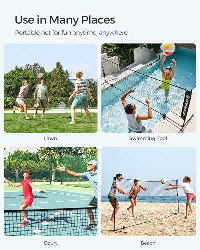 SONGMICS Badminton Net, Height Adjustable Volleyball Net, Pickleball Net for Junior Tennis, Kids, Indoor Outdoor Court, Foldable Nylon Net with Poles 10ft/13ft/16.5ft Wide - color: Black, size: 13FT