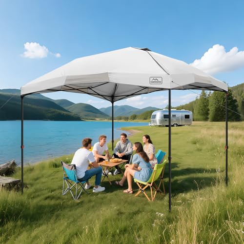 KAMPKEEPER 12x12 Pop Up Canopy Tent,Heavy Duty Outdoor Sun Shade for Events,Camping,Parties - Polygonal Patio Gazebo with Wheeled Bag,4 sandbags (White, 12x12FT) - color: White, size: 12x12FT
