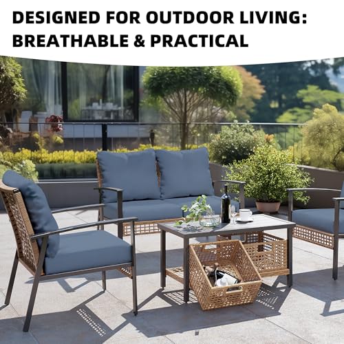 8Pcs Outdoor Cushion Covers, Patio Cushion Covers,Stretch Elastic Slipcovers, Replacement Washable & Reusable Furniture Protector for Patio Couch (Grey Blue,Cover Only) - color: Grey Blue, size: 8Pcs-Solid color