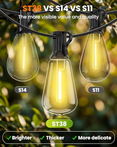 VOLIVO 54FT ST38 Solar String Lights Waterproof,Patio Lights Solar Powered with Remote & USB Port 16+1 LED Shatterproof Bulbs 8 Light Modes, Dimmable Solar Light for Camping Backyard Garden - size: 54 FT(16 Sockets)