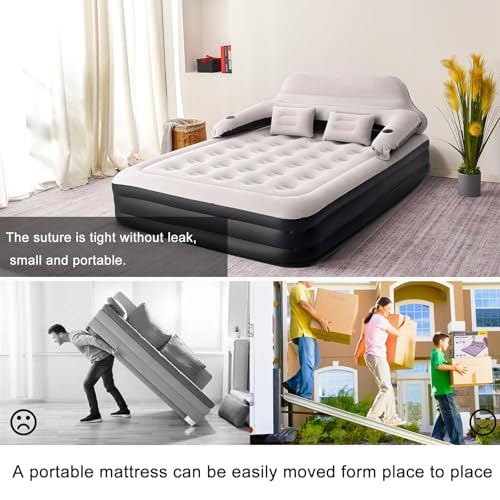 Queen Size Air Mattress Inflatable Bed with Pump and Headboard, Blow Up Mattress - size: Queen