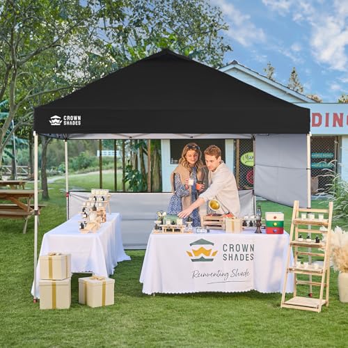 CROWN SHADES 10x10 Pop up Canopy Tent Instant Canopy with 150D Silver Coated Fabric Including 2 Half Sidewalls, 4 Ropes, 8 Stakes, 4 Weight Bags, STO 'N Go Bag, Black - color: Black