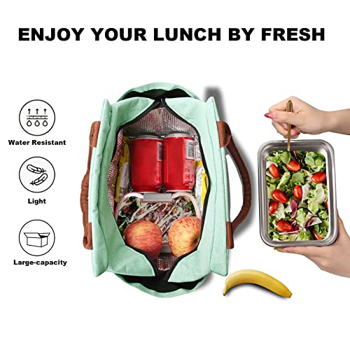 Joymee Lunch Bag Women Insulated Lunch Box Reusable Leakproof Large Spacious Tote for Women Men Adult with Bottle Holder and Side Pockets for Work Picnic Travel - Heather Teal - color: 04 Heather Teal