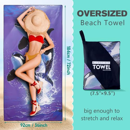 Killer Whale Beach Towel Oversized 36" x 72", Thin Lightweight Sand Free Quick Dry Microfiber Towel for Swimming Pool Cruise Camping Travel - color: Color_31