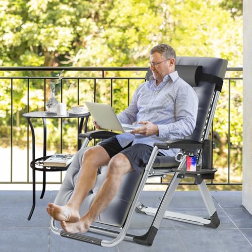 Slsy Zero Gravity Chair, Reclining Lounge Chair with Removable Cushion & Tray for Indoor and Outdoor, Patio Recliner Folding Reclining Chair - color: Medium Gray, style: Zero Gravity Chair