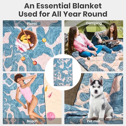 Waterproof Outdoor Blanket, 79" x 55" Large Packable Picnic Blankets, Foldable Picnic Mat for Park, Lawn, Grass, Beach, Concert (Abstract Line) - color: Abstract Line