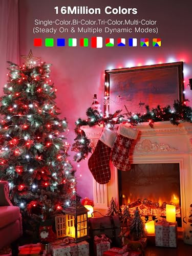 BrizLabs Smart Fairy String Lights, 66ft 200 LED WiFi 4th of July Fairy Lights App Control, Dimmable Red White Blue Light Rainbow Christmas Light, Music RGB Xmas Lighting Work with Alexa & Google Home - color: 200 LED Smart (Silver Wire)