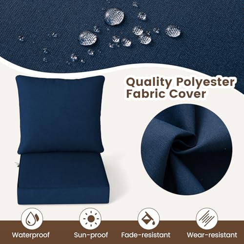Giantex Patio Cushion Set, Outdoor Chair Seat Pads w/Non-Slip Rope Belts, Detachable Patio Furniture Cushions, Thick Seat Cushion & Back Cushion for Living Room Floor Sofa Patio Garden Chair (Navy) - color: Navy