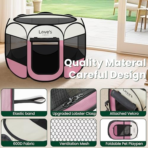 Love's cabin Pet Puppy Dog Playpen, Medium Dog Tent Crates Cage Indoor/Outdoor, Portable Playpen for Cat, Foldable Pop Up Dog Kennel Playpen with Carring Case, Removable Zipper Top, Light Pink - color: Light Pink, size: 30.0"L x 30.0"W x 23.0"H