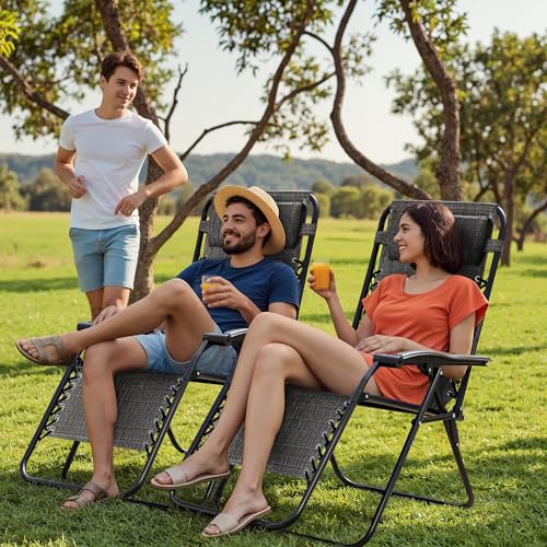 Homall Zero Gravity Chair - Adjustable Folding Lawn Chairs - Outdoor Gravity Reclining Lounge Chair with Pillows - Set of 2 (Double-Gray) - color: Double Grey, size: 2 PCS