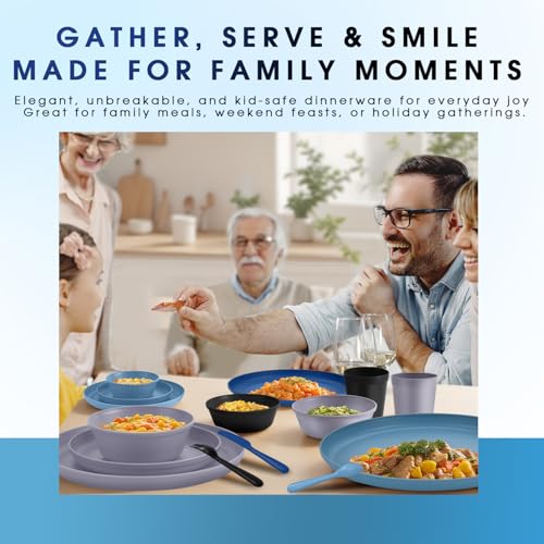 40 Piece Plastic Dinnerware Set for 8 with Cutlery, Unbreakable Plates and Bowls Set, Dishwasher & Microwave Safe Reusable Dish Set for Camping, RV, Outdoor Kitchen, Apartment Dining,Ocean Multicolor - color: Modern